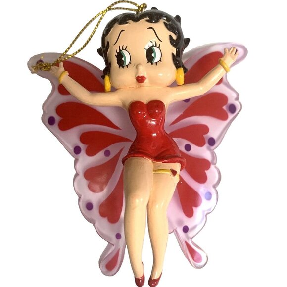 Other - Betty Boop with Wings Ornament Red Dress Butterfly Vintage 4" Tree Decor Figure